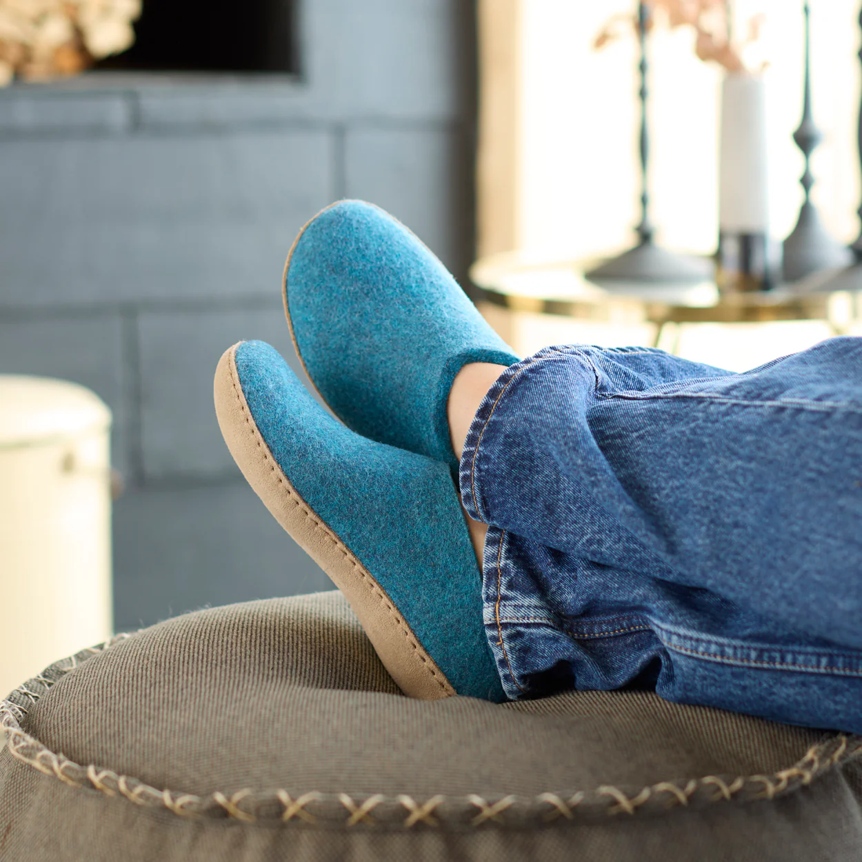 Slip-on with leather sole - Petrol - Image 3